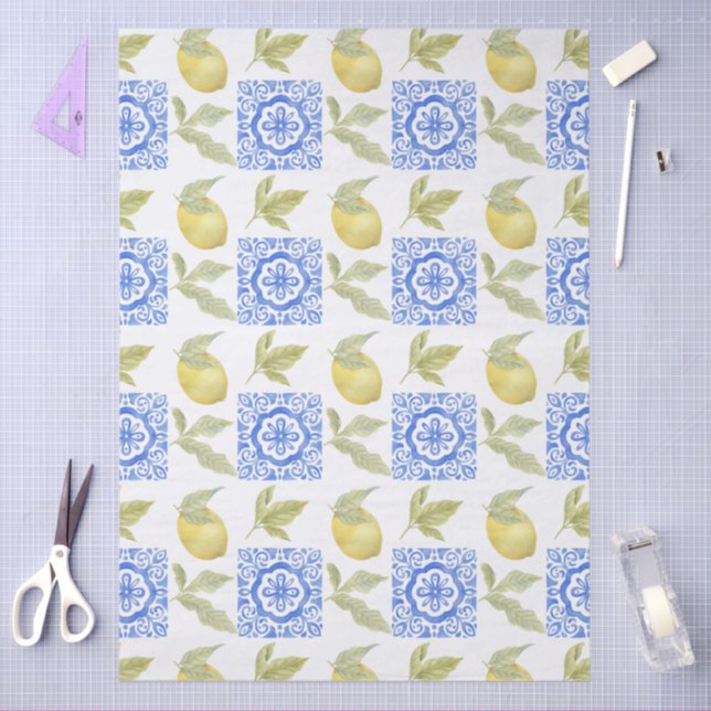Mediterrenean Citrus Lemon pattern Tissue Paper (Craft)
