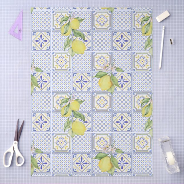 Mediterrenean Citrus Lemon pattern Tissue Paper (Craft)