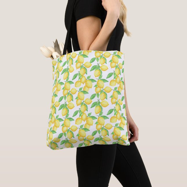 Mediterrenean Citrus Lemon pattern Tote Bag (Close Up)