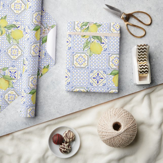 Mediterrenean Citrus Lemon pattern Wrapping Paper (Crafts)