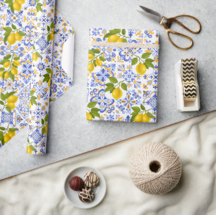 Mediterrenean Citrus Lemon pattern Wrapping Paper