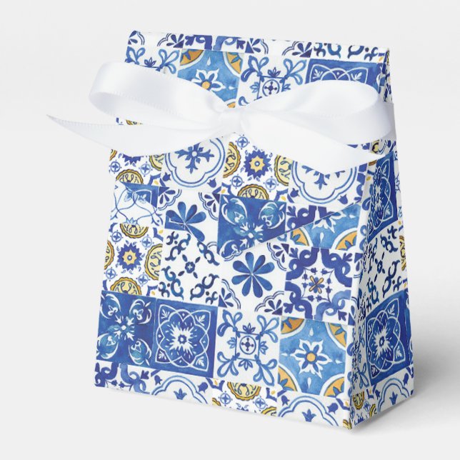 Meditteranean Mosaic Tiles Wedding Baby Birthday Favor Boxes (Front Side)