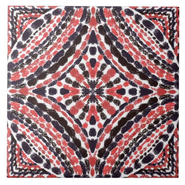 Meditteranean Red Black Mosaics Hand Painted Ceramic Tile (Front)