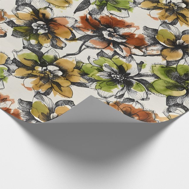 Medium Abstract Alcohol Wash Pen and Ink Flowers Wrapping Paper (Corner)