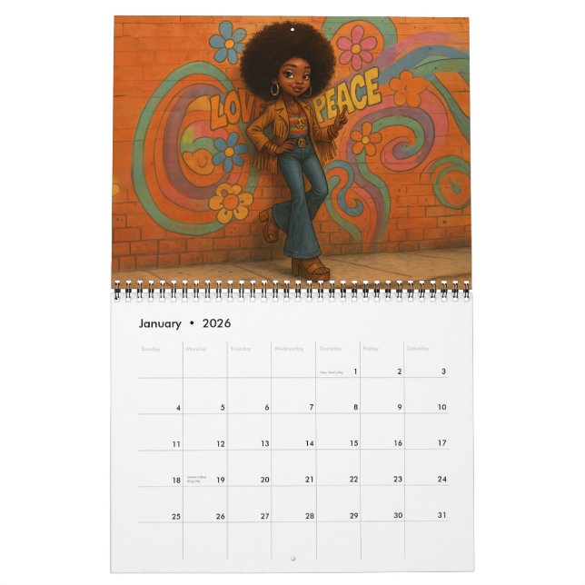 Medium African American/Black Woman 2026 Calendar (Jan 2026)