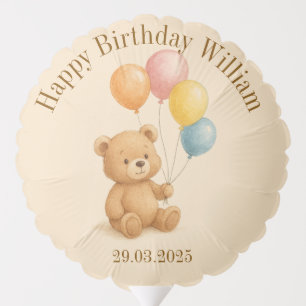 Medium Air-Filled Birthday Balloon with Teddy Bear