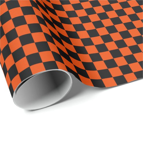 Medium Black and Bright Orange Checks Wrapping Paper