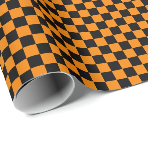 Medium Black and Orange Checks Wrapping Paper
