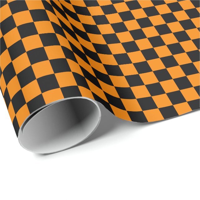 Medium Black and Orange Checks Wrapping Paper (Roll Corner)