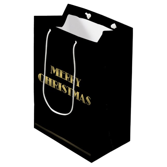 Medium Black Art Deco Christmas Gift Bags (Front Angled)