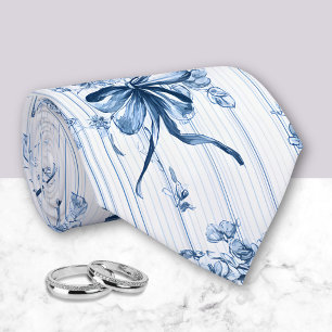 Medium Blue and White Coquette  Neck Tie