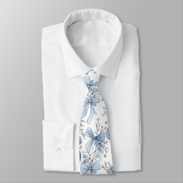 Medium Blue and White Coquette  Neck Tie (Tied)