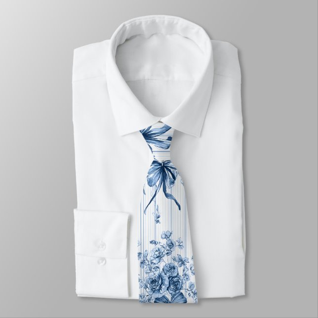 Medium Blue and White Coquette  Neck Tie (Tied)