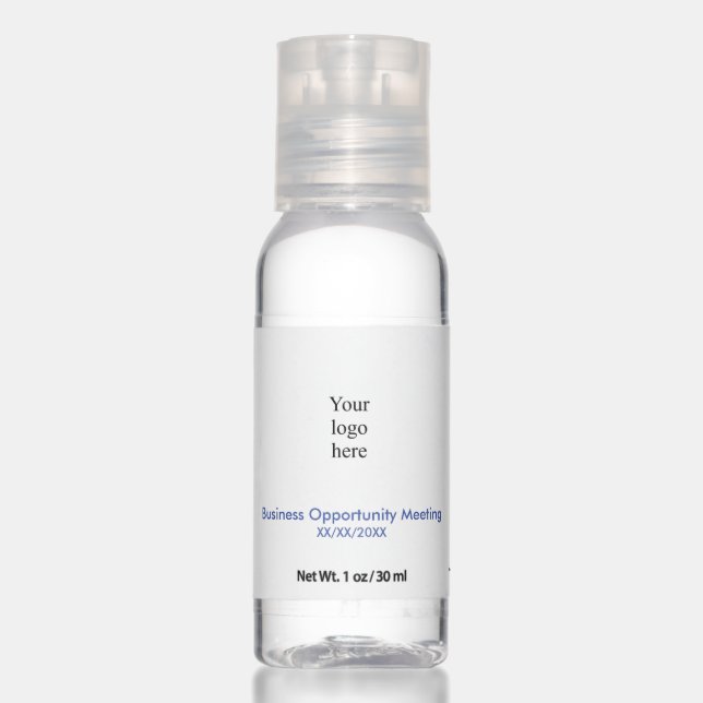 Medium Blue and White In-Person BOM Logo Hand Sanitizer (Front)