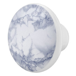 Medium Blue and White Marble Ceramic Knob