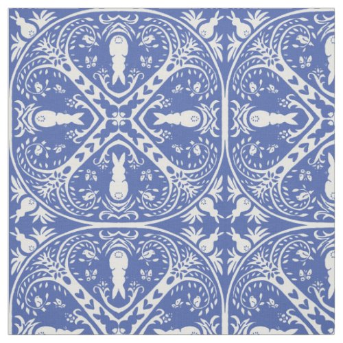 Medium Blue Bunny Rabbit Medallion Pattern Cute Fabric