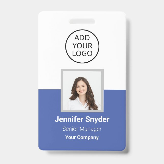 Medium Blue, Employee Photo ID w/ QR Code, Company Badge (Front)