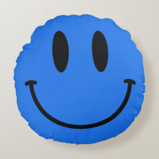 Medium Blue Face Round Throw Pillow