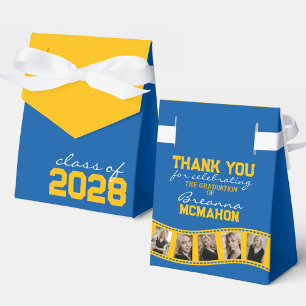 Medium Blue & Gold Yellow Photo Collage Filmstrip Favor Boxes