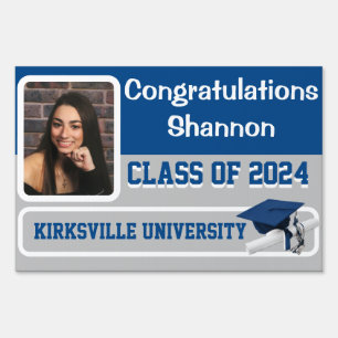 Medium Blue & Gray Large Graduation Lawn Sign