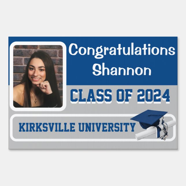 Medium Blue & Gray Large Graduation Lawn Sign (Front)
