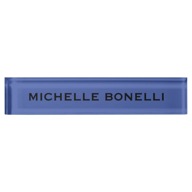 Medium Blue Minimalist Plain Legible Modern Desk Name Plate (Front)