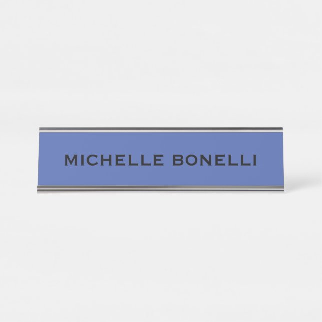 Medium Blue Minimalist Plain Legible Modern Desk Name Plate (Front)