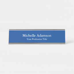 Medium Blue Professional Plain Modern Elegant Desk Name Plate
