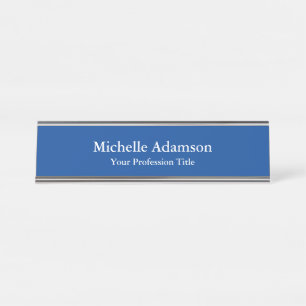 Medium Blue Professional Plain Modern Elegant Desk Name Plate