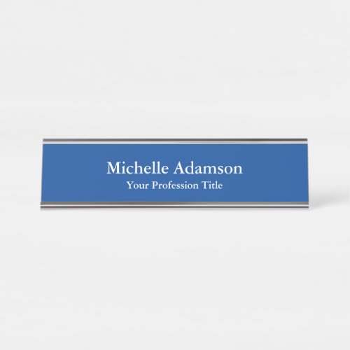 Medium Blue Professional Plain Modern Elegant Desk Name Plate