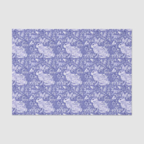 Medium Blue Rabbit Bunny Bird Floral Chinoiserie Tissue Paper