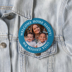 Medium Blue Simple Message Arched Text and Photo Button