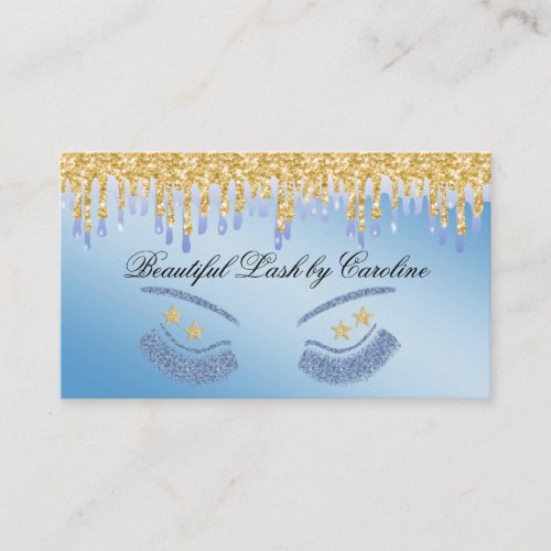 Medium Blue  Stars Glitter Lashes Blue Drips Business Card