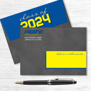 Medium Blue Yellow Graduation Chalkboard Envelopes
