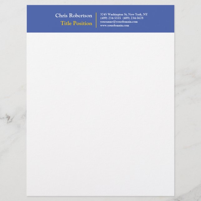 Medium Blue Yellow White Modern Minimalist Letterhead (Front)