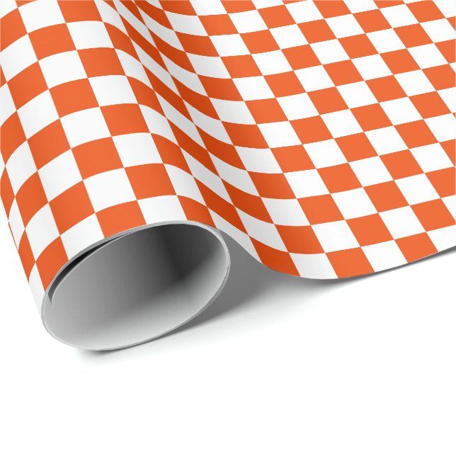 Medium Bright Orange and White Checks Wrapping Paper (Roll Corner)