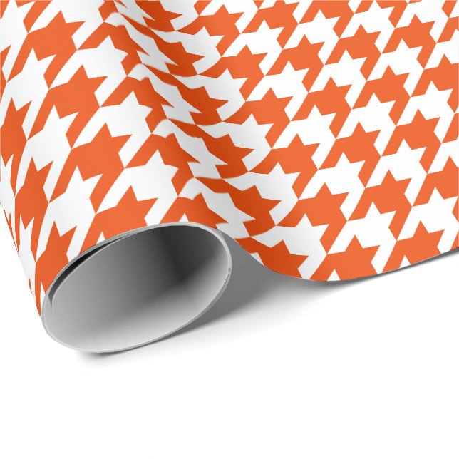 Medium Bright Orange and White Houndstooth Wrapping Paper (Roll Corner)