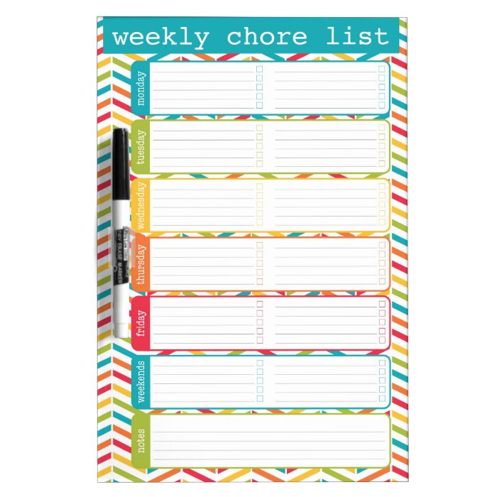 Medium Bright Weekly Chore List Dry Erase Board