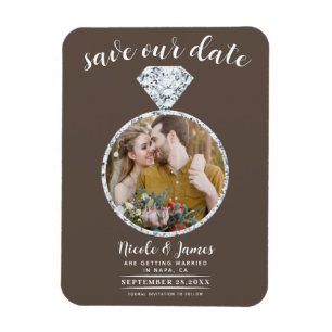 Medium Brown Diamond Ring Bling Save the Date Magnet