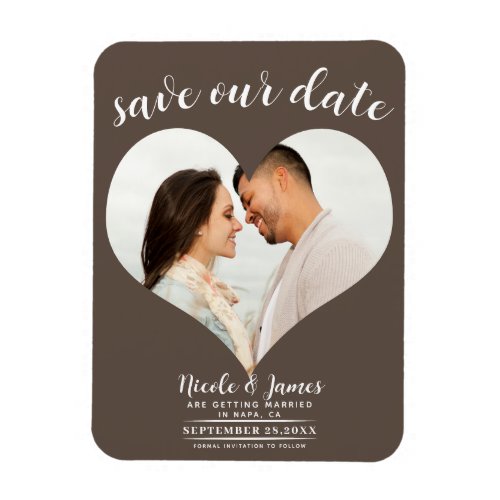 Medium Brown Heart Photo Wedding Save the Date Magnet