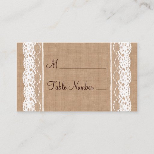 Customizable Medium Burlap &amp; Vintage Lace Place Card Business Cards