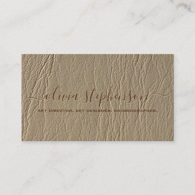 Medium Camel Taupe Faux Leather Minimalist Business Card (Front)