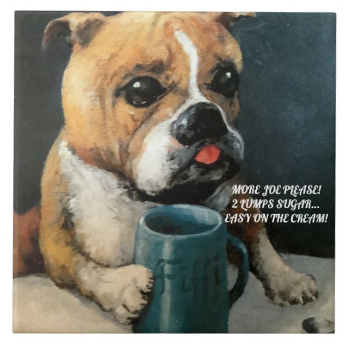 Medium Ceramic Tile Adorable Dog Drinking Joe