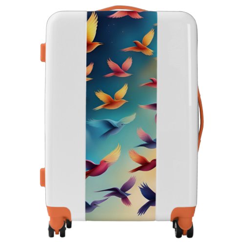 Medium colorful birds pattern luggage