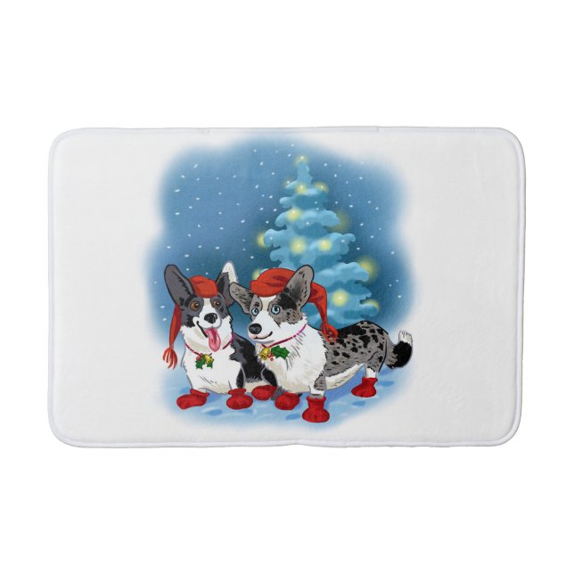 Medium Corgi Christmas Bath Mat (Front)