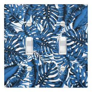 Medium Denim Blue Tropical Palm Leaves Island Chic Light Switch Cover