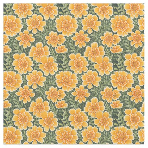 Medium Floral Pattern Marigolds Flowers Fabric