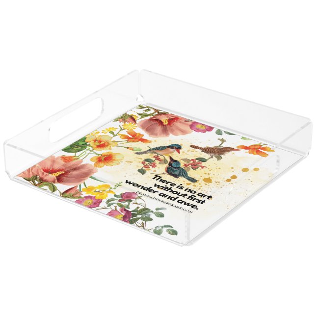 Medium Flowered Serving Tray with Birds and Quote (Angled)