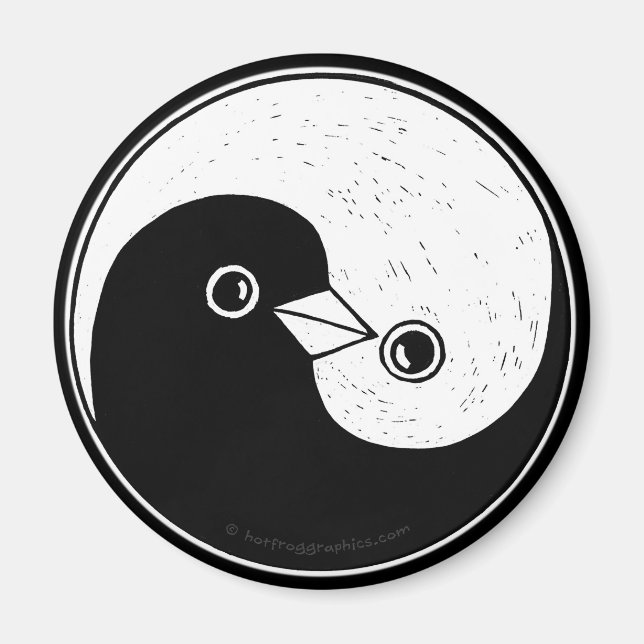 Medium Fridge Magnet with b/w YinYang peace doves. (Front)