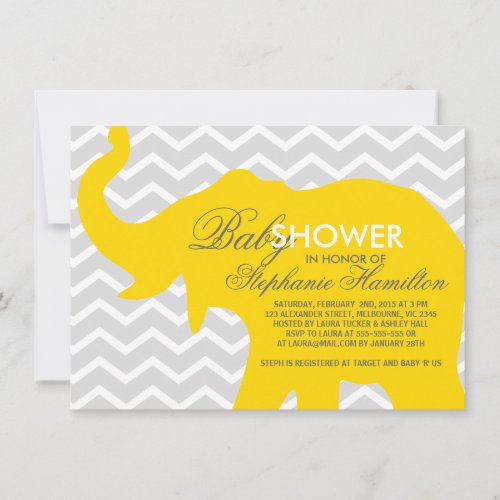 Medium gold big elephant baby shower custom invite